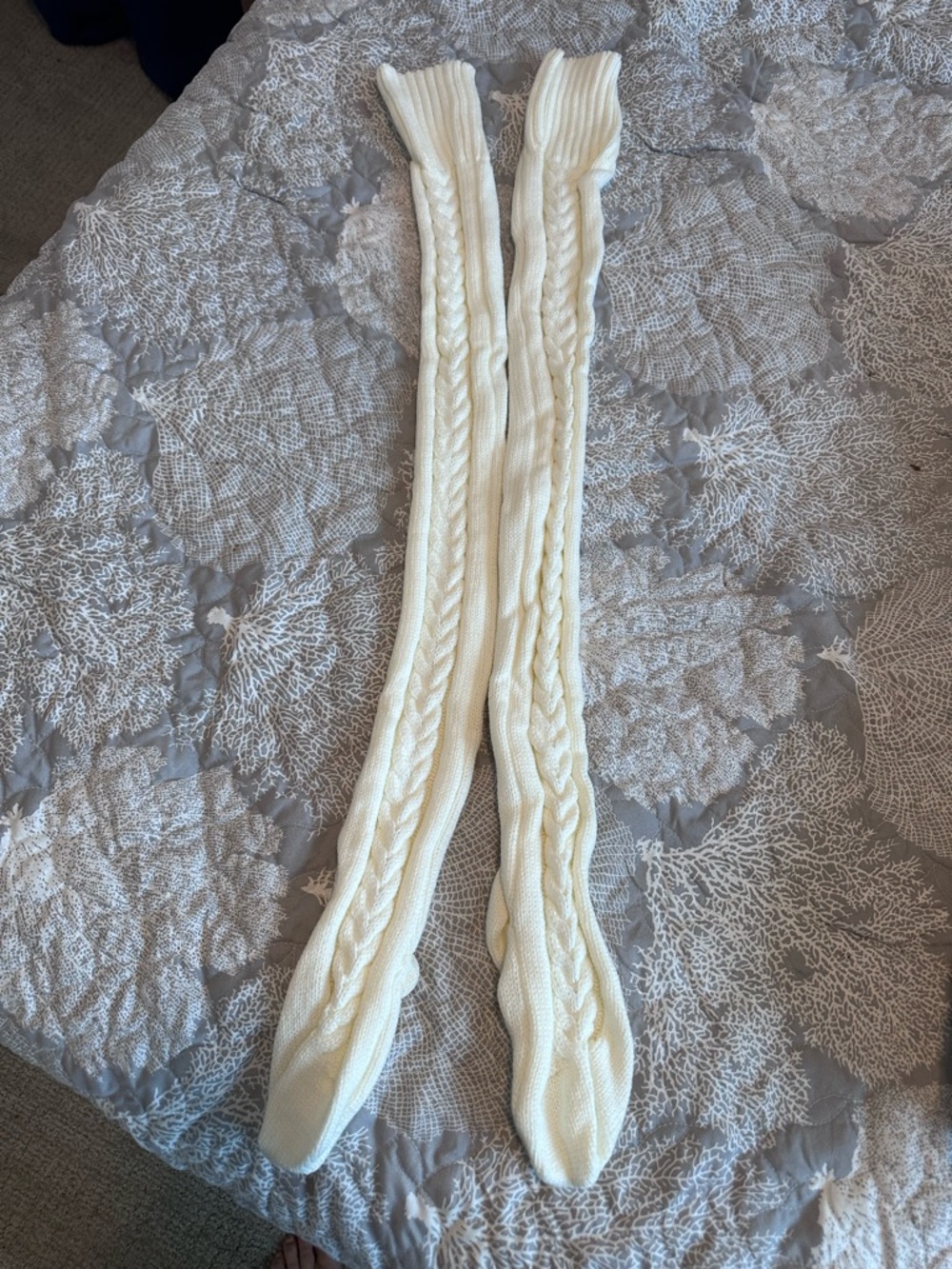 Cable Knit Over-the-Knee Socks in Cream